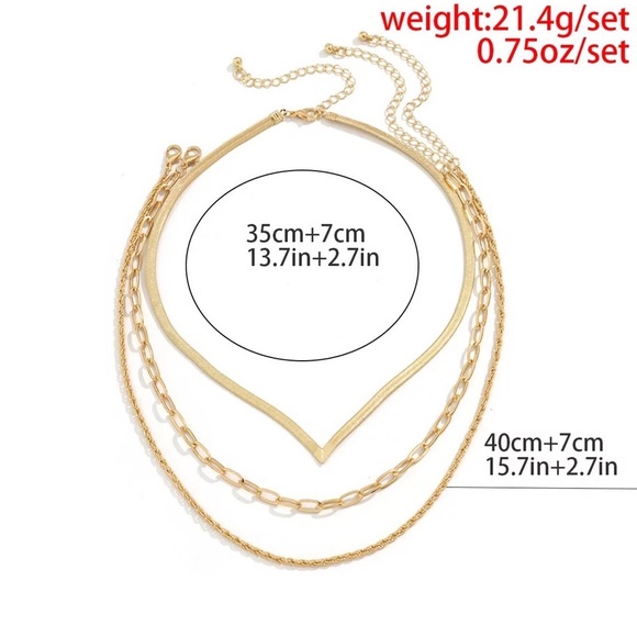 🆕 Gold Geometric Chain Necklace Set of 3 - Picture 5 of 5